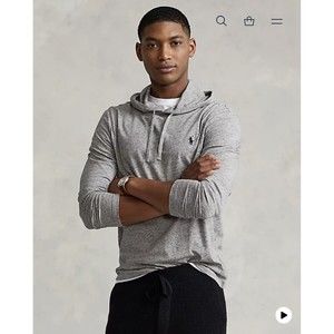 Polo Ralph Lauren Mens Med Hoodie Long Sleeve Gray Heather Hooded Tee Shirt $69
